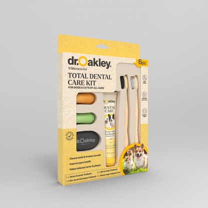 Dog dental care kit 6pc with bamboo toothbrushes and toothpaste