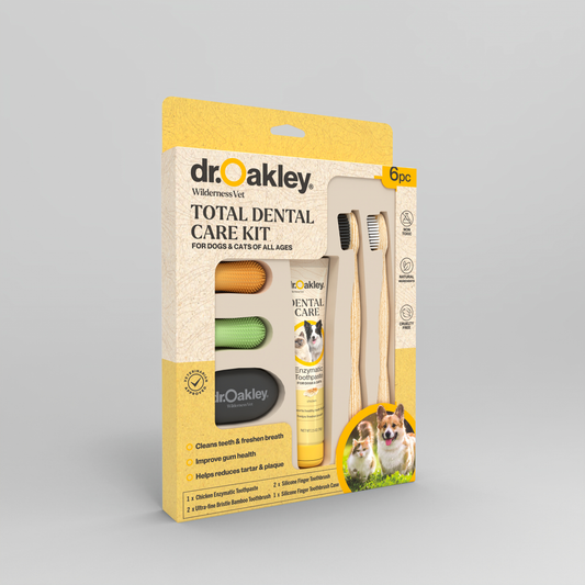 Dog dental care kit 6pc with bamboo toothbrushes and toothpaste
